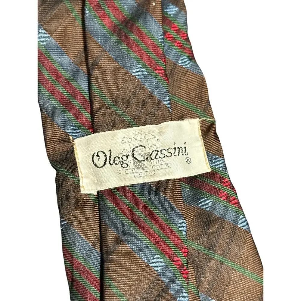 Vintage Oleg Cassini Men's Brown & Blue Stripe Necktie